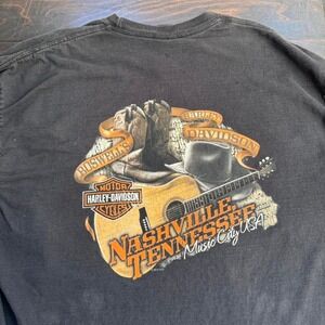 Harley Davidson Mens XXLarge Black Long Sleeve Horse Nashville T-Shirt Y2K Biker